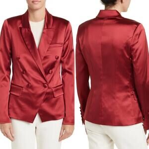 L’AGENCE Kenzie‎ Earth Red Satin Double-Breasted Blazer Sz 4